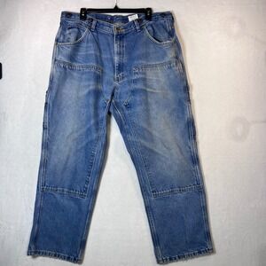 Key Industries Mens Double Knee Front Logger Jeans Blue Denim Work Pants 38x28